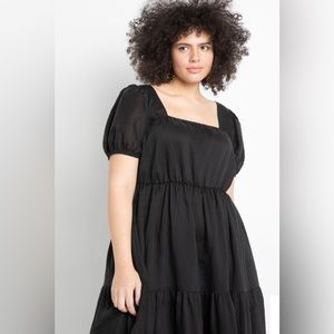 Eloquii Plus Size Tiered Puff Sleeve Midi Black Dress | Size 16 | NWT